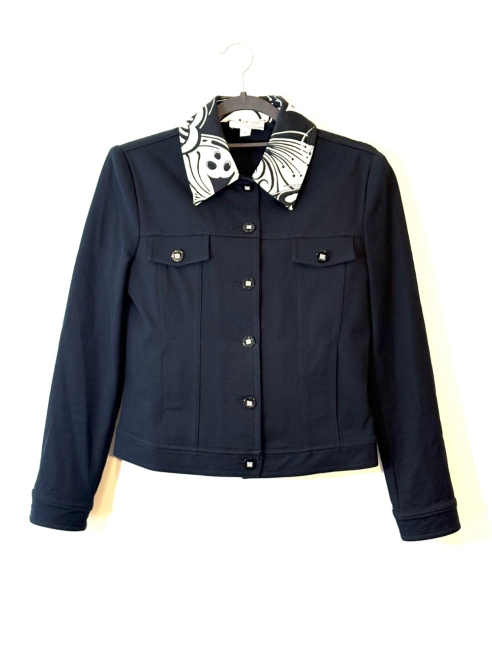 St John Sport Navy Santana Knit Cropped Jacket